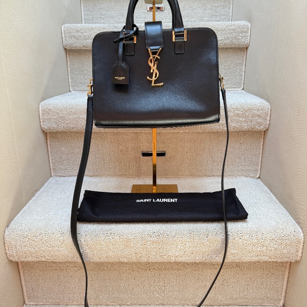 YSL Calfskin Monogram Baby Cabas Black